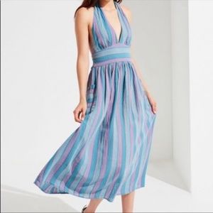Urban Outfitters Betsey Stripe Linen Halter Dress